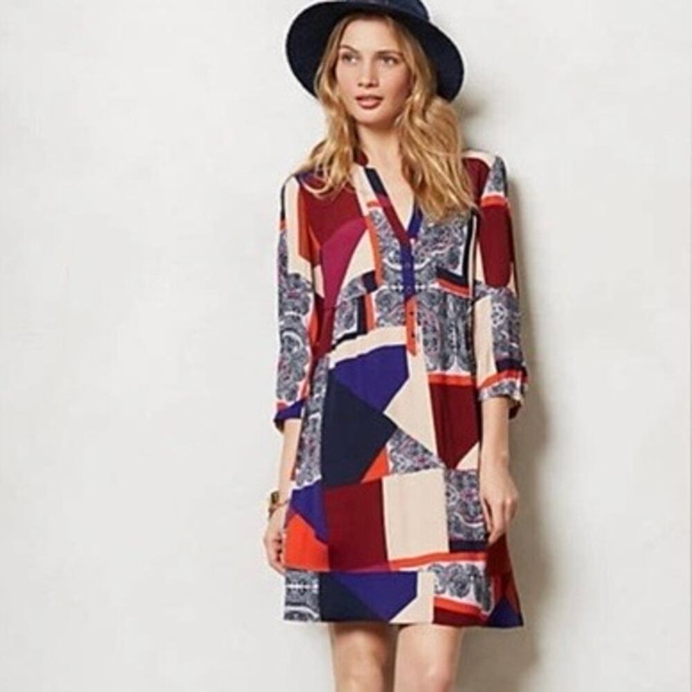Maeve | Anthropologie Brand Taryn Patchwork Crepe Tunic Dress